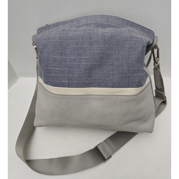 FOSSIL Maya Gray Denim Hobo Shoulder Bag Purse Pebbled Leather Fabric - Picture 6 of 16